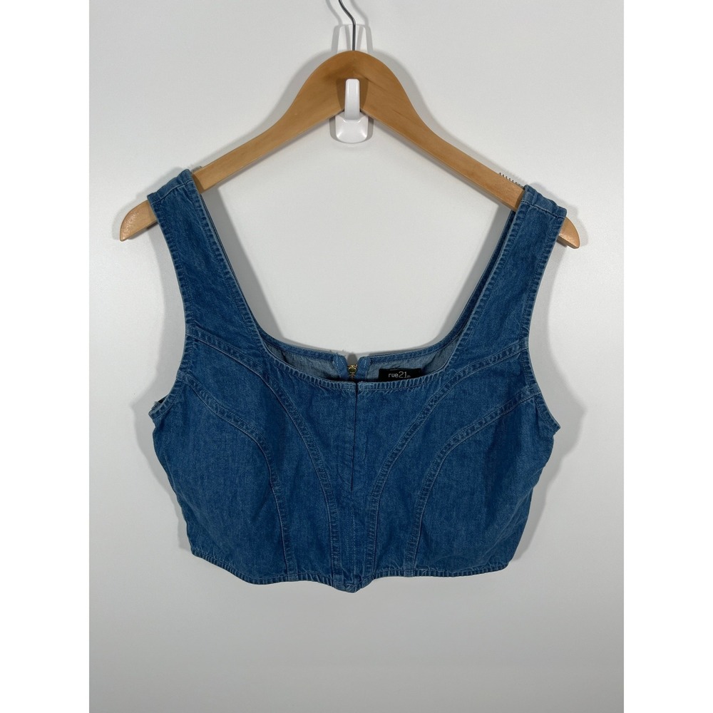 Western Festival Rodeo Concert Womens Denim Top L Blue Square Neckline